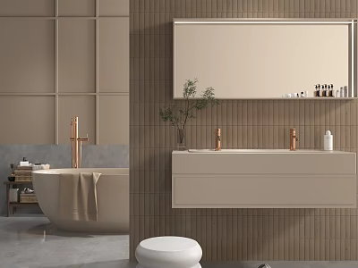 Modern Bathroom Interior With Bathtub Vanity Mirror And Copper Fixtures 3d model