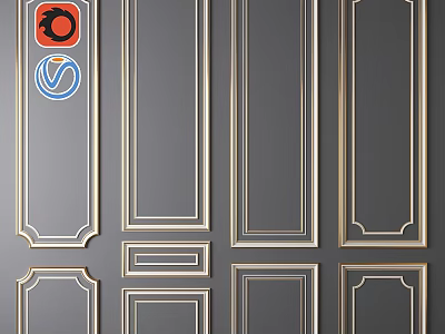 Elegant Decorative Wall Components With Golden Borders And Rectangular Design On Gray Background 3d model