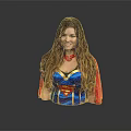 Brown Haired Female Superhero Character Human Figure With Red Cape Blue Costume Superman Logo Smiling