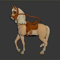 Light Brown Toy Horse Figure With White Mane Tail And Orange Saddle Reins