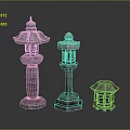 Traditional Stone Lanterns With Different Sizes And Intricate Carved Details