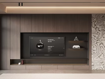 Modern Wooden TV Stand Interior Design With Built-in TV Display Shelf And Storage Drawers 3d model