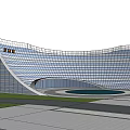 Modern Curved Facade Sales Office Building With Lawn Area And Plaza Space