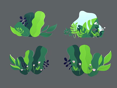 Botanical Plant Wall Decor With Green Leaves And Small Flowers Various Designs 3d model