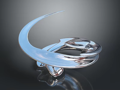 Modern Artistic Silver Metallic Sculpture With Curved Design And Smooth Reflective Surface 3d model