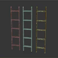 Three Different Colored Ladders With Brown Silver Red Frames And Yellow Non Slip Pads