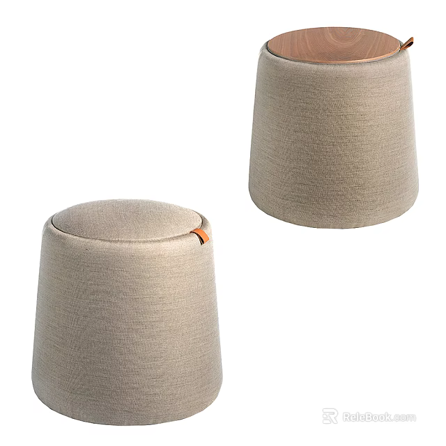 Modern Light Gray Fabric Sofa Stools With Textured Surface And Orange Accent 3d model 