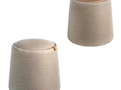 Modern Light Gray Fabric Sofa Stools With Textured Surface And Orange Accent 3d model