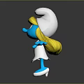 Smurfette Animated Character With Blue Skin Yellow Hair White Dress And Outstretched Arms