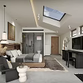 Modern Hotel Guest Room with Skylight Mountain View Bed Desk and Plant
