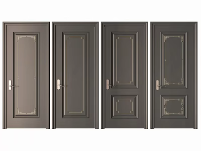 Dark Swing Doors with Golden Decorative Lines and Modern Panel Design 3d model