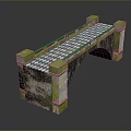 3D Rendered Stone Arch Bridge With Checkerboard Surface And Green Mossy Sides