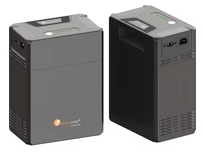 Two Gray Pulsar Industrial Equipment Units With Ventilation And Power Ports 3d model