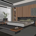 Modern Bedroom Interior Design With Dark Wood Walls Marble Headboard And Round Decor