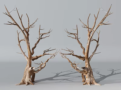 Stone Wood Decorative Dry Trees With Textured Trunks And Leafless Branches 3d model