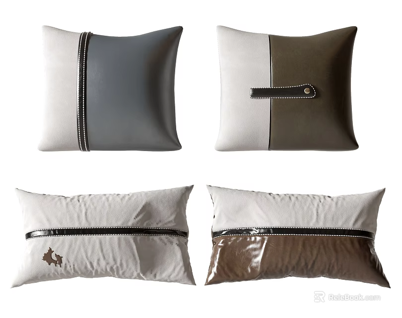 Stylish Gray White Brown Pillows With Zipper Details And Animal Pattern Design 3d model 