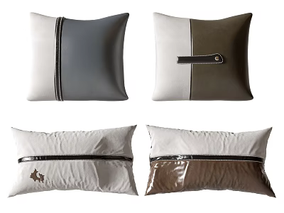 Stylish Gray White Brown Pillows With Zipper Details And Animal Pattern Design 3d model