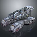 Futuristic Sci Fi Armored Vehicle With Multiple Turrets Treads And Energy Rings