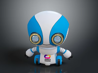 Cute Robot Character Design For Children Fashion With Blue White Color And Big Eyes 3d model