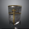 Medieval Helmet with Silver Body Golden Cross Accents and Mesh Visor