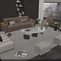 Modern Sofa And Coffee Table Set With Marble Top Accent Chairs Footstools And Scenic View