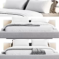 Modern Upholstered Double Bed With White Sheets Gray Throw Blanket And Pillows 3d model