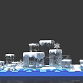 Stunning Ice Sculpture Photo Spot With Ice Blocks Snowflake Decorations And Blue Base