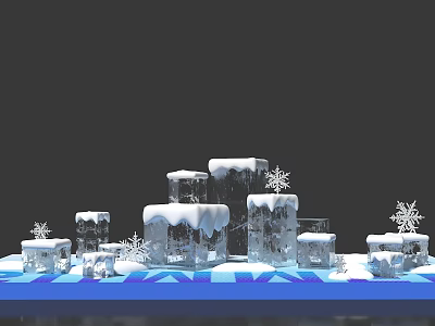 Stunning Ice Sculpture Photo Spot With Ice Blocks Snowflake Decorations And Blue Base 3d model