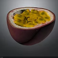 Fresh Halved Passion Fruit With Purple Skin Yellow Pulp And Black Seeds