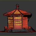 Traditional Chinese Pavilion Architecture With Red Exterior Roof Decorations Lattice Windows And Stepped Base