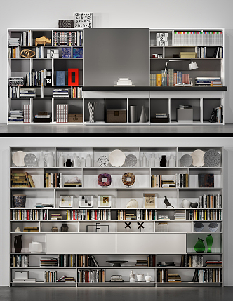 Modern bookcase book accessories 3d model