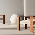 Modern Accent Chair Featuring Wooden Frame Beige Cushion And White Spherical Decor In Minimalist Interior