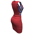 Stylish Striped Red Blue White Sleeveless Dress with Waist Bowknot and Fitted Design