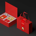 Open Red Gift Box With Items Inside And Matching Red Gift Bag 3d model