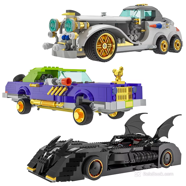 Colorful Building Blocks Car Models With Golden Wheels And Bat Wings Design 3d model 
