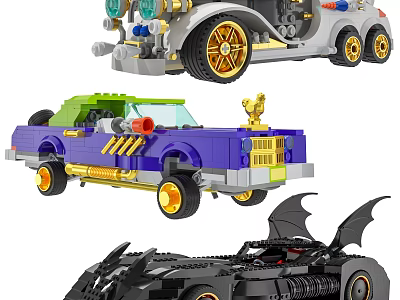 Colorful Building Blocks Car Models With Golden Wheels And Bat Wings Design 3d model