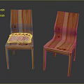 Modern Wooden Dining Chairs With Striped Design And Purple Patterned Cushion
