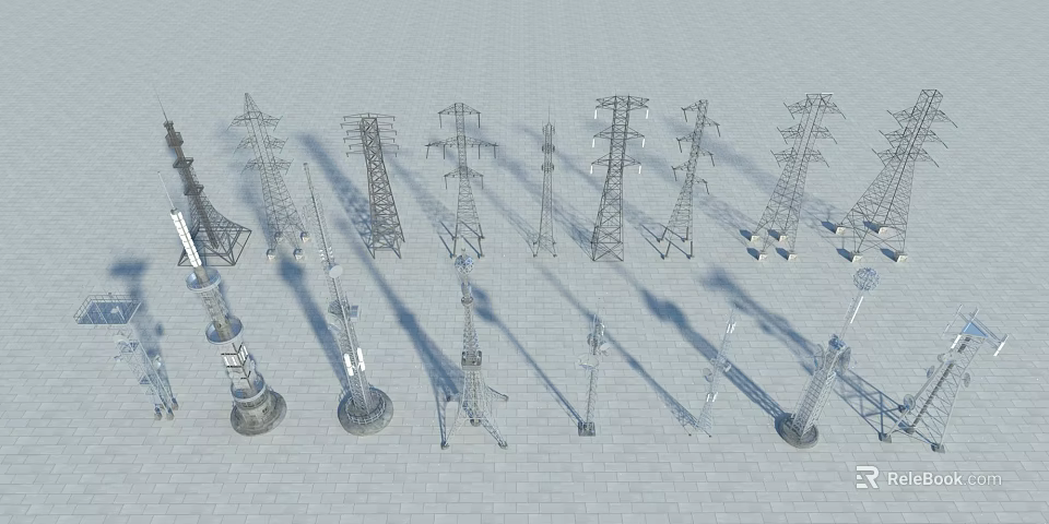 Various Types of Transmission Towers and Electrical Industrial Metal Structures for Power Facilities 3d model 