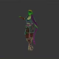 Elegant Fantasy Woman With Purple Hair Green Outfit Bow And Arrow Quiver