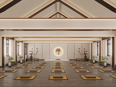 Zen Inspired Yoga Fitness Studio With Neatly Arranged Mats And Bright Interior 3d model