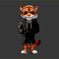 Cartoon Tiger Character In Black Hoodie Pants With Red Sunglasses And Orange Stripes