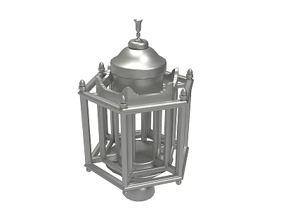 Decorative Metal Lantern Featuring Hexagonal Frame Cage Like Structure Dome Top Spire Decoration And Base 3d model