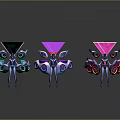 Three Colorful Futuristic Sci Fi Game and Movie Character With Glowing Neon Elements