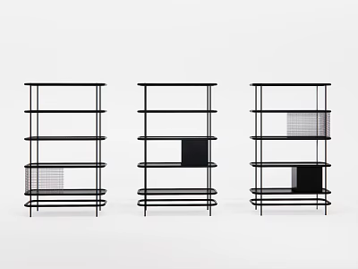 Modern Black Metal Shelving Units With Multi Layer Design And Grid Panels 3d model