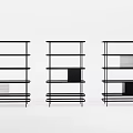 Modern Black Metal Shelving Units With Multi Layer Design And Grid Panels 3d model