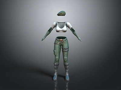 Green And White Everyday Uniform Clothing Set With Hat Top Pants Gloves Boots 3d model