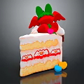 Delicious Layered Cake With Cream Strawberry And Green Leaf Decorations Alongside Small Colorful Candies