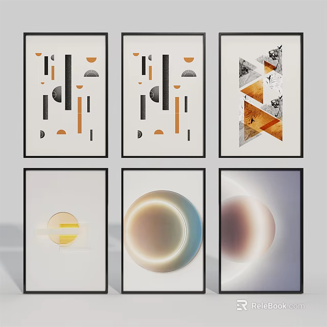 Modern Abstract Art Prints Featuring Geometric Shapes Circular Patterns And Colorful Designs 3d model