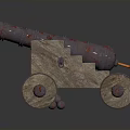 Vintage Historical Weapon Cannon With Rusty Metal Barrel Wooden Carriage And Cannonballs