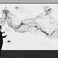 Businessman in Suit Interacting With Large Digital Screen Showing Dynamic White Patterns 3d model
